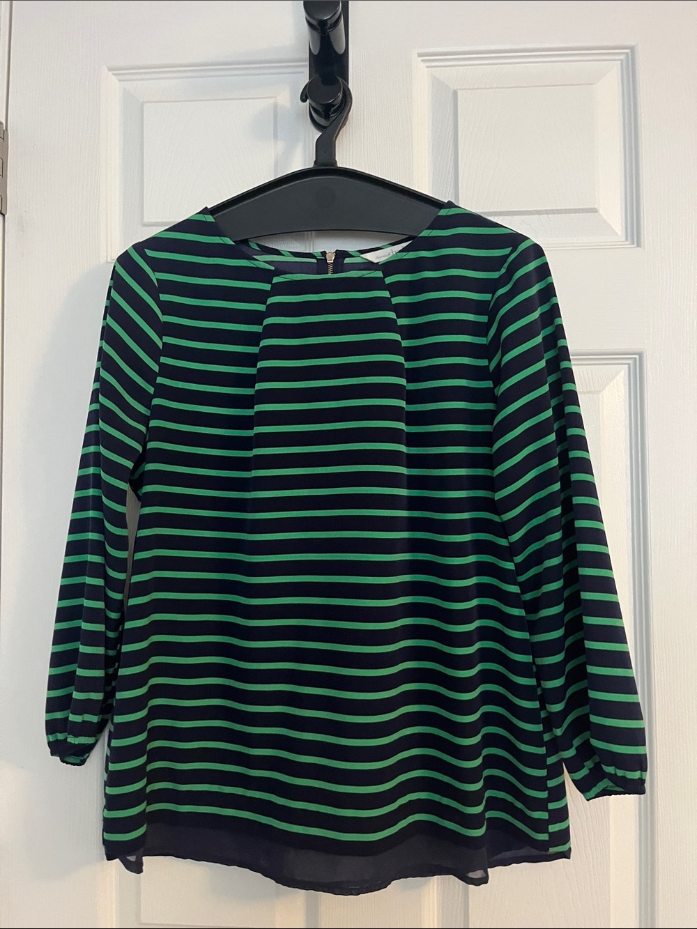 Charming Charlie Black and Green Striped Long-Sleeve Top